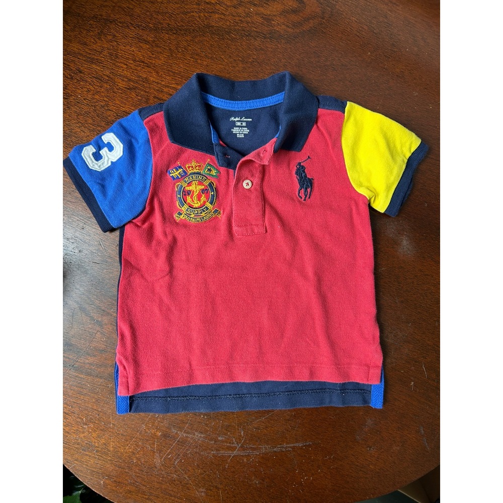 Ralph Lauren Kids Colorblock Marine Supply Polo Shirt Red Navy Blue 18M
